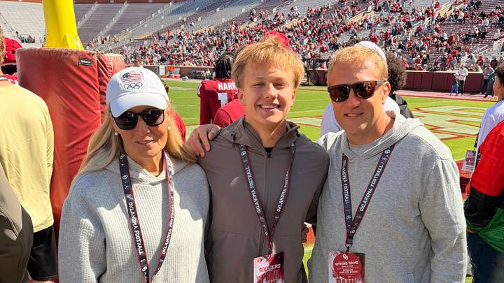 Safety prospect Drake Coellner poses for a photo at Oklahoma's spring game. Safety prospect Drake Coellner poses for a photo at Oklahoma's spring game.