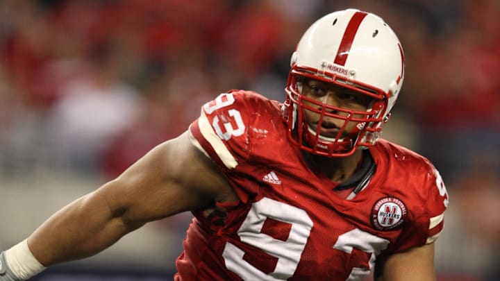Nebraska defensive tackle Ndamukong Suh in action during the 2009 Big 12 championship game against Texas.