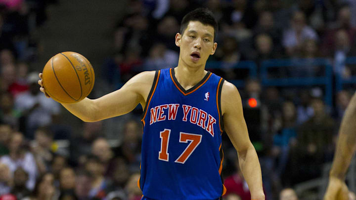 Mar 7, 2012; Milwaukee, WI, USA;  New York Knicks guard Jeremy Lin (17) during the game against the Milwaukee Bucks at the Bradley Center.  The Bulls defeated the Bucks 106-104.  Mandatory Credit: Jeff Hanisch-Imagn Images