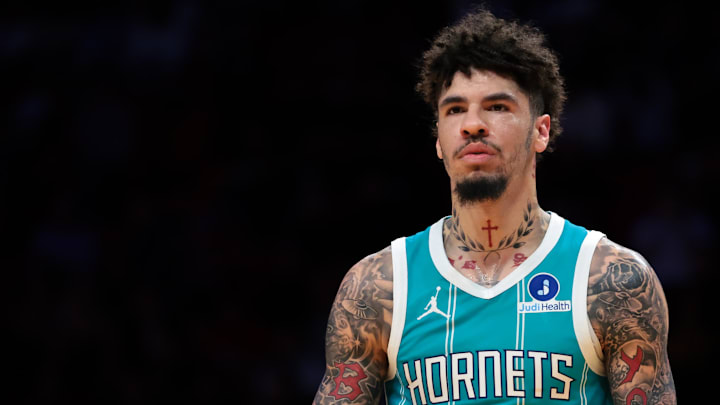 Oct 28, 2025; Miami, Florida, USA; Charlotte Hornets guard LaMelo Ball (1) looks on against the Miami Heat during the first quarter at Kaseya Center. Mandatory Credit: Sam Navarro-Imagn Images Oct 28, 2025; Miami, Florida, USA; Charlotte Hornets guard LaMelo Ball (1) looks on against the Miami Heat during the first quarter at Kaseya Center. Mandatory Credit: Sam Navarro-Imagn Images