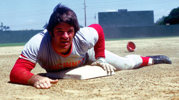 Cincinnati Reds infielder Pete Rose during the 1974 spring training season. 