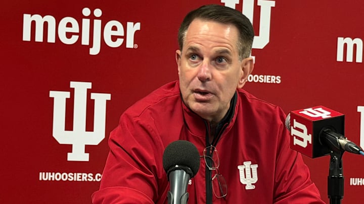 Indiana football coach Curt Cignetti speaks to reporters Nov. 1, 2025, after the Hoosiers' 56-10 victory over Maryland.
