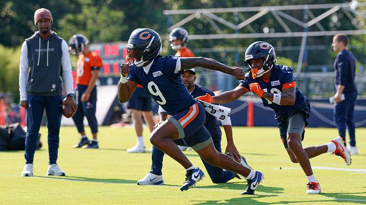 Jahdae Walker (9) figures prominently into Bears plans with the injury to Luther Burden III, but someone else got first dibs at practice. Jahdae Walker (9) figures prominently into Bears plans with the injury to Luther Burden III, but someone else got first dibs at practice.