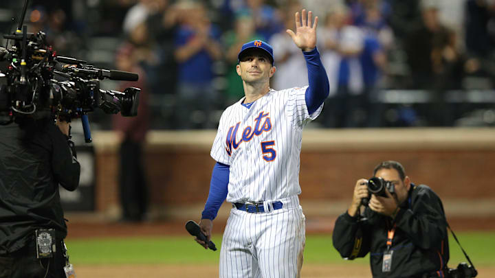 Sep 29, 2018; New York City, NY, USA; New York Mets third baseman David Wright (5) waves to the crowd after a game against the Miami Marlins at Citi Field. Mandatory Credit: Brad Penner-Imagn Images