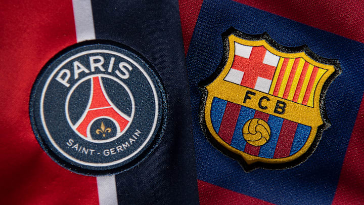 The Paris Saint-Germain and FC Barcelona Badges