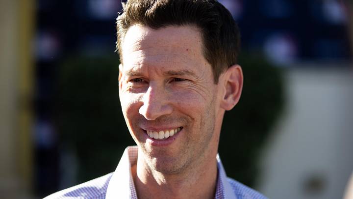 Nov 7, 2023; Scottsdale, AZ, USA; Boston Red Six chief baseball officer Craig Breslow speaks to the media during the MLB General Manager's Meetings at Omni Scottsdale Resort & Spa. Mandatory Credit: Mark J. Rebilas-Imagn Images
