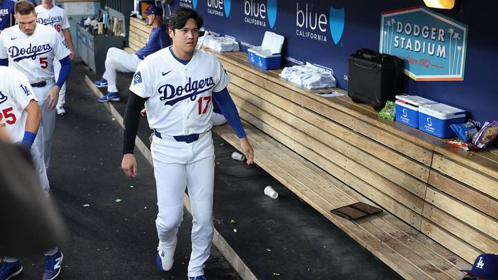 Sep 7, 2026; Los Angeles, California, USA; Los Angeles Dodgers designated hitter Shohei Ohtani (17) walks in the dugout after striking out against Cincinnati Reds starting pitcher Chase Burns (not pictured) during the third inning at Dodger Stadium. Mandatory Credit: Kiyoshi Mio-Imagn Images Sep 7, 2026; Los Angeles, California, USA; Los Angeles Dodgers designated hitter Shohei Ohtani (17) walks in the dugout after striking out against Cincinnati Reds starting pitcher Chase Burns (not pictured) during the third inning at Dodger Stadium. Mandatory Credit: Kiyoshi Mio-Imagn Images