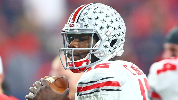 Former Ohio State Buckeyes quarterback Cardale Jones against the Notre Dame Fighting Irish during the 2016 Fiesta Bowl. Former Ohio State Buckeyes quarterback Cardale Jones against the Notre Dame Fighting Irish during the 2016 Fiesta Bowl.