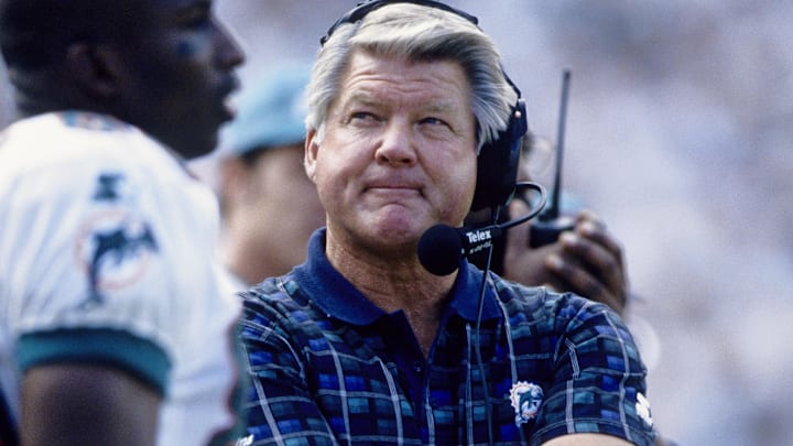 Miami Dolphins head coach Jimmy Johnson on the sideline against the New York Jets at Dolphin Stadium in 1997. Miami Dolphins head coach Jimmy Johnson on the sideline against the New York Jets at Dolphin Stadium in 1997.