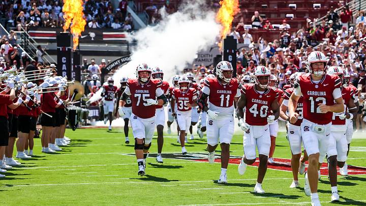 Sep 5, 2026; Columbia, South Carolina, USA;  South Carolina Gamecocks players take the field before their game against the Kent State Golden Flashes at Williams-Brice Stadium.  Mandatory Credit: Jeff Blake-Imagn Images