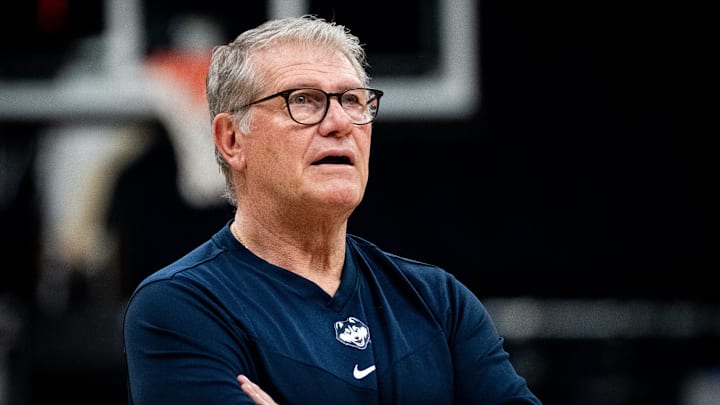 Connecticut Huskies Head Coach Geno Auriemma watches practice at Amalie Arena in Tampa, Florida, Thursday, April 3, 2025 ahead of their Final Four match-up against the UCLA Bruins on Friday. Connecticut Huskies Head Coach Geno Auriemma watches practice at Amalie Arena in Tampa, Florida, Thursday, April 3, 2025 ahead of their Final Four match-up against the UCLA Bruins on Friday.