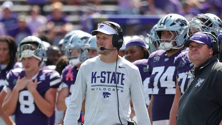 Sep 19, 2026; Manhattan, Kansas, USA; Kansas State Wildcats head coach Collin Klein looks on during the fourth quarter against the Tulane Green Wave at Bill Snyder Family Football Stadium. Mandatory Credit: Scott Sewell-Imagn Images Sep 19, 2026; Manhattan, Kansas, USA; Kansas State Wildcats head coach Collin Klein looks on during the fourth quarter against the Tulane Green Wave at Bill Snyder Family Football Stadium. Mandatory Credit: Scott Sewell-Imagn Images