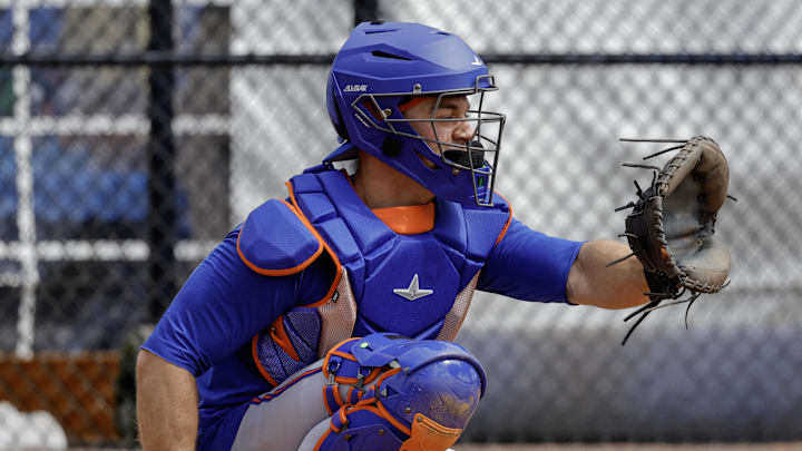 New York Mets catcher Ben Rortvedt catches a pitch New York Mets catcher Ben Rortvedt catches a pitch