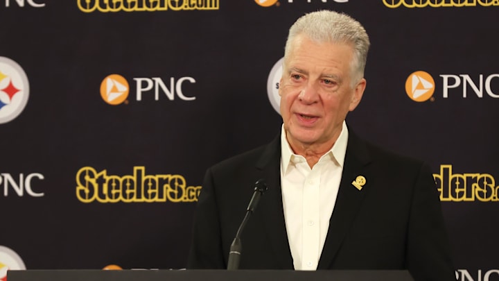 Jan 14, 2026; Pittsburgh, PA, USA; Pittsburgh Steelers president Art Rooney II speaks at a press conference at Acrisure Stadium. Mandatory Credit: Charles LeClaire-Imagn Images Jan 14, 2026; Pittsburgh, PA, USA; Pittsburgh Steelers president Art Rooney II speaks at a press conference at Acrisure Stadium. Mandatory Credit: Charles LeClaire-Imagn Images