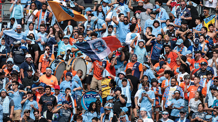 Sep 17, 2022; New York, New York, USA; New York City FC fans cheer after a goal during the first