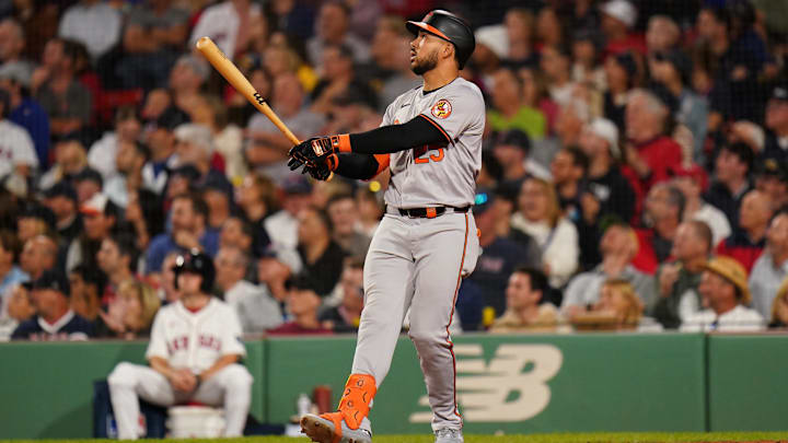 Sep 11, 2024; Boston, Massachusetts, USA; Baltimore Orioles designated hitter Anthony Santander (25) hits a home run against the Boston Red Sox in the eighth inning at Fenway Park. Mandatory Credit: David Butler II-Imagn Images Sep 11, 2024; Boston, Massachusetts, USA; Baltimore Orioles designated hitter Anthony Santander (25) hits a home run against the Boston Red Sox in the eighth inning at Fenway Park. Mandatory Credit: David Butler II-Imagn Images