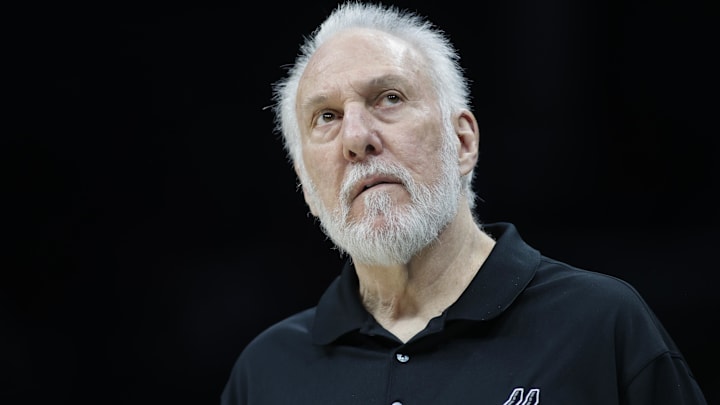 Feb 15, 2023; Charlotte, North Carolina, USA; Charlotte Hornets head coach Gregg Popovich stands on the sidelines as the Spurs play against the Charlotte Hornets during the second half at Spectrum Center. The Charlotte Hornets won 120-110. Mandatory Credit: Nell Redmond-Imagn Images Feb 15, 2023; Charlotte, North Carolina, USA; Charlotte Hornets head coach Gregg Popovich stands on the sidelines as the Spurs play against the Charlotte Hornets during the second half at Spectrum Center. The Charlotte Hornets won 120-110. Mandatory Credit: Nell Redmond-Imagn Images