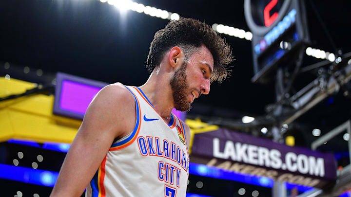 April 7, 2026; Los Angeles, California, USA; Oklahoma City Thunder center Chet Holmgren (7) during the second half at Crypto.com Arena. Mandatory Credit: Gary A. Vasquez-Imagn Images
