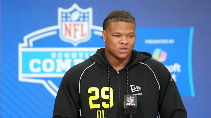 Feb 25, 2026; Indianapolis, IN, USA; Clemson defensive lineman Peter Woods (DL29) speaks during the NFL Scouting Combine at the Indiana Convention Center. Mandatory Credit: Kirby Lee-Imagn Images Feb 25, 2026; Indianapolis, IN, USA; Clemson defensive lineman Peter Woods (DL29) speaks during the NFL Scouting Combine at the Indiana Convention Center. Mandatory Credit: Kirby Lee-Imagn Images