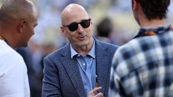 Oct 26, 2024; Los Angeles, California, USA; New York Yankees general manger Brian Cashman before game two of the 2024 MLB World Series at Dodger Stadium. Mandatory Credit: Kiyoshi Mio-Imagn Images Oct 26, 2024; Los Angeles, California, USA; New York Yankees general manger Brian Cashman before game two of the 2024 MLB World Series at Dodger Stadium. Mandatory Credit: Kiyoshi Mio-Imagn Images
