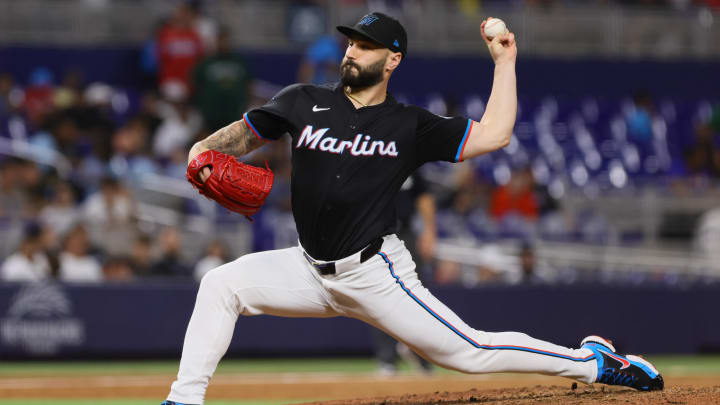 Miami Marlins relief pitcher Tanner Scott delivers a pitch against the New York Mets on July 19 at loanDepot Park. Miami Marlins relief pitcher Tanner Scott delivers a pitch against the New York Mets on July 19 at loanDepot Park.