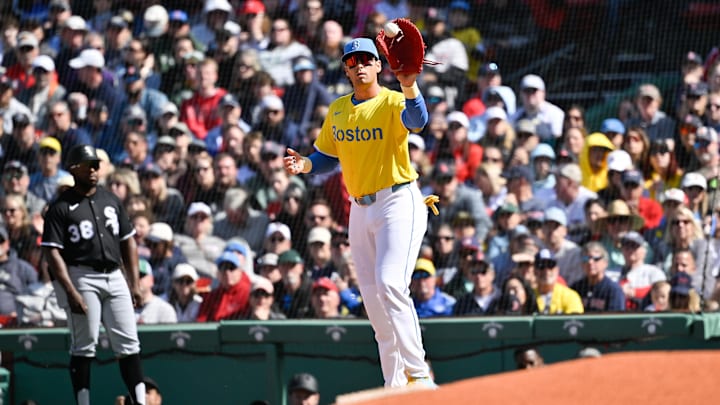 Apr 20, 2025; Boston, Massachusetts, USA; Boston Red Sox first baseman Triston Casas (36) makes a catch for an out against the Chicago White Sox during the sixth inning at Fenway Park. Mandatory Credit: Eric Canha-Imagn Images Apr 20, 2025; Boston, Massachusetts, USA; Boston Red Sox first baseman Triston Casas (36) makes a catch for an out against the Chicago White Sox during the sixth inning at Fenway Park. Mandatory Credit: Eric Canha-Imagn Images