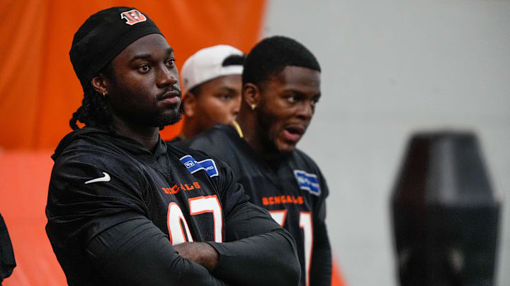 The Cincinnati Bengals practice in the off season on Tuesday May 20, 2025. Bengals 2025 draft pick Shemar Stewart (97). The Cincinnati Bengals practice in the off season on Tuesday May 20, 2025. Bengals 2025 draft pick Shemar Stewart (97).