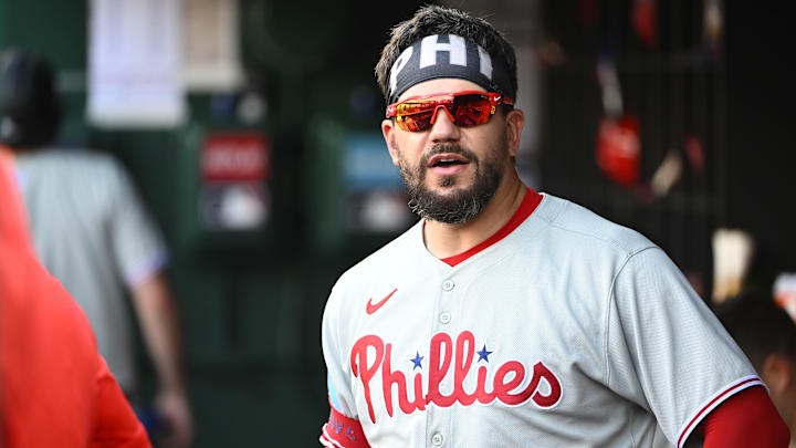 Aug 16, 2025; Washington, District of Columbia, USA; Philadelphia Phillies designated hitter Kyle Schwarber (12) in the dugout during the game against the Washington Nationals at Nationals Park. Mandatory Credit: Brad Mills-Imagn Images Aug 16, 2025; Washington, District of Columbia, USA; Philadelphia Phillies designated hitter Kyle Schwarber (12) in the dugout during the game against the Washington Nationals at Nationals Park. Mandatory Credit: Brad Mills-Imagn Images
