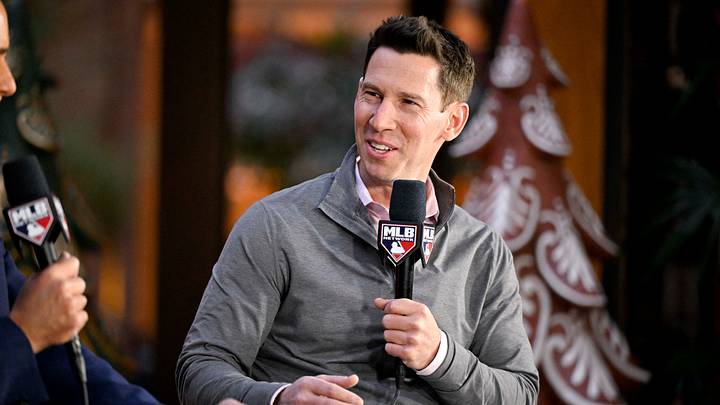 Dec 9, 2024; Dallas, TX, USA; Boston Red Sox chief baseball officer Craig Breslow speaks with the media at the Hilton Anatole during the 2024 MLB Winter Meetings. Mandatory Credit: Jerome Miron-Imagn Images