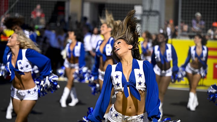 The Dallas Cowboys cheerleaders perform before the start of the 2024 Formula One US Grand Prix at Circuit of the Americas. The Dallas Cowboys cheerleaders perform before the start of the 2024 Formula One US Grand Prix at Circuit of the Americas.