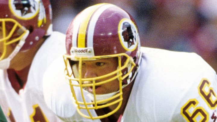 Sep 15, 1991; Washington, DC, USA; FILE PHOTO; Washington Redskins tackle Joe Jacoby (68) in action against the Philadelphia Eagles at RFK Stadium. Mandatory Credit: Imagn Images