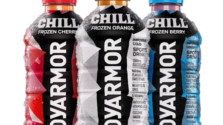 Bodyarmor Chill in three flavors, Frozen Cherry, Frozen Orange, and Frozen Berry