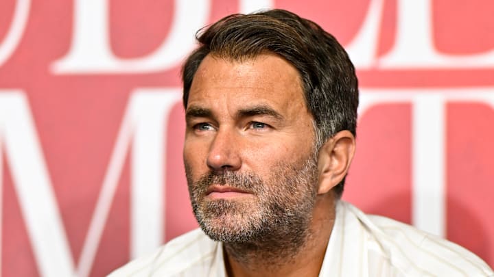 Eddie Hearn attends a press conference on May 27, 2025.