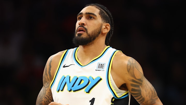 Dec 19, 2024; Phoenix, Arizona, USA; Indiana Pacers forward Obi Toppin (1) against the Phoenix Suns at Footprint Center. Mandatory Credit: Mark J. Rebilas-Imagn Images