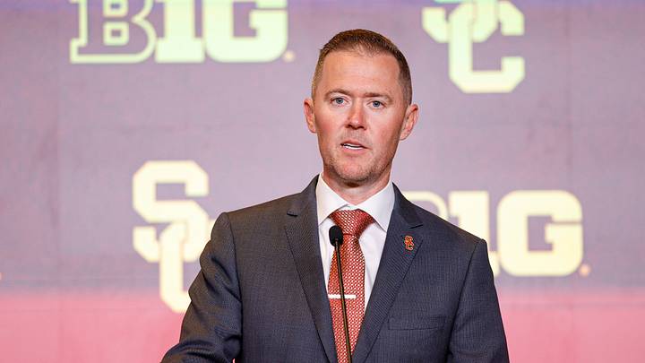 Jul 28, 2026; Chicago, IL, USA; USC Football head coach Lincoln Riley speaks during Media Days at Hilton Chicago. Mandatory Credit: Kamil Krzaczynski-Imagn Images Jul 28, 2026; Chicago, IL, USA; USC Football head coach Lincoln Riley speaks during Media Days at Hilton Chicago. Mandatory Credit: Kamil Krzaczynski-Imagn Images