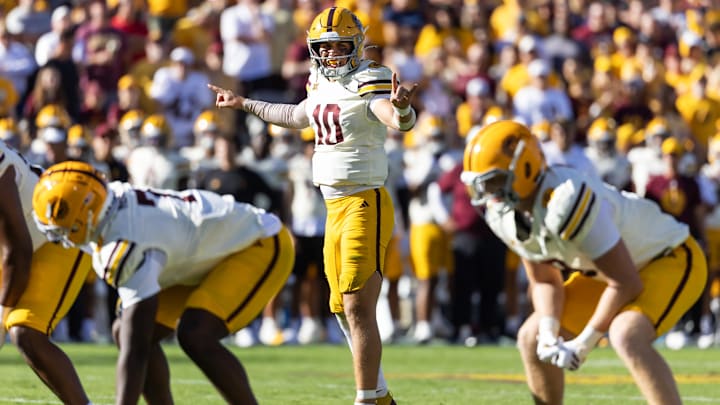 Oct 18, 2025; Tempe, Arizona, USA; Arizona State Sun Devils quarterback Sam Leavitt (10) against the Texas Tech Red Raiders at Mountain America Stadium. Mandatory Credit: Mark J. Rebilas-Imagn Images Oct 18, 2025; Tempe, Arizona, USA; Arizona State Sun Devils quarterback Sam Leavitt (10) against the Texas Tech Red Raiders at Mountain America Stadium. Mandatory Credit: Mark J. Rebilas-Imagn Images