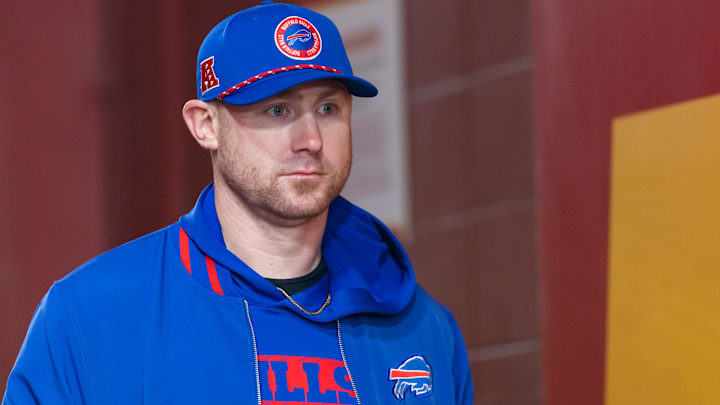 Buffalo Bills offensive coordinator Joe Brady against the Kansas City Chiefs during the AFC Championship game.