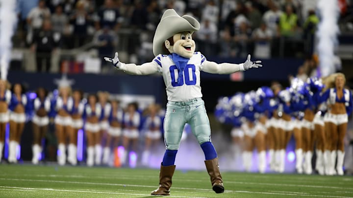 Dallas Cowboys mascot Rowdy on the field before the game against the Las Vegas Raiders.