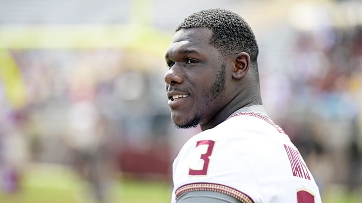 Apr 20, 2024; Tallahassee, Florida, USA; Florida State Seminoles running back Kam Davis (3) during the Spring Showcase at Doak S. Campbell Stadium. Mandatory Credit: Melina Myers-Imagn Images