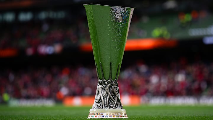 The trophy of the UEFA Europa League is displayed prior to...