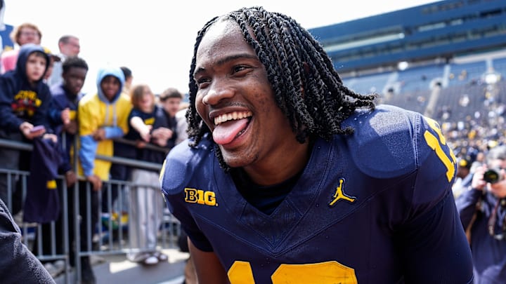 Michigan quarterback Bryce Underwood (19) walks up the tunnel after the spring game at Michigan Stadium in Ann Arbor on Saturday, April 19, 2025.