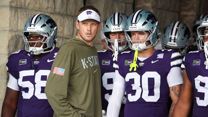 Sep 12, 2026; Manhattan, Kansas, USA;  Kansas State Wildcats head coach Collin Klein looks on before leading the team out of the locker room to start the second half against the Washington State Cougars at Bill Snyder Family Football Stadium.  Mandatory Credit: Scott Sewell-Imagn Images