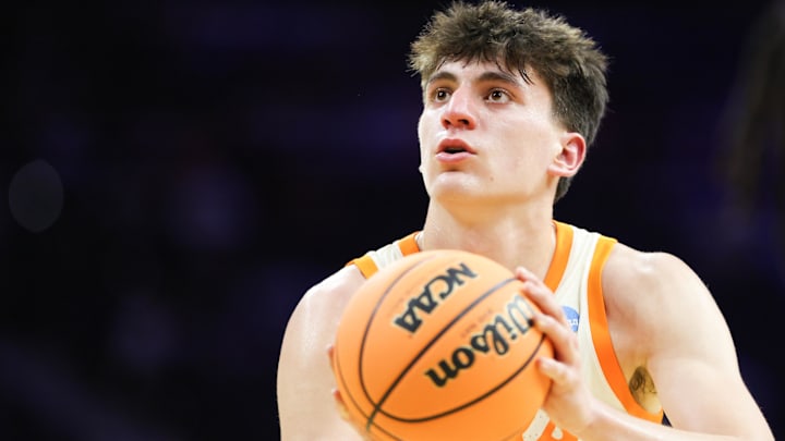 Tennessee Volunteers forward J.P. Estrella (13) shoots a free throw against the Miami (OH) RedHawks during the 2026 NCAA Tournament at Xfinity Mobile Arena. 