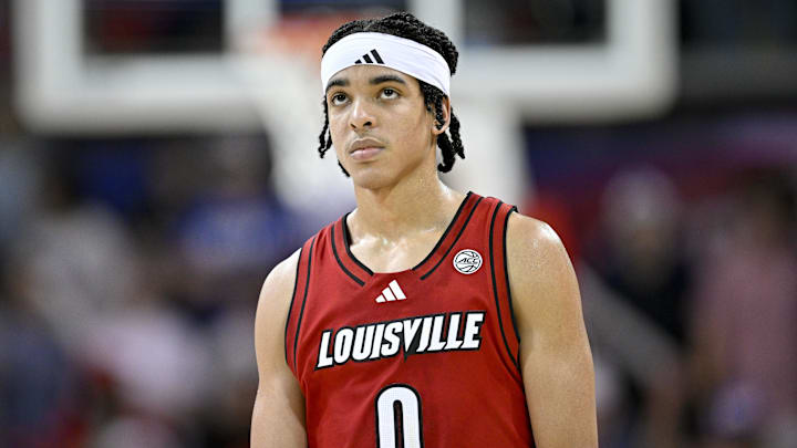 Feb 17, 2026; Dallas, Texas, USA; Louisville Cardinals guard Mikel Brown Jr. (0) looks on during the second half against the SMU Mustangs at Moody Coliseum. Mandatory Credit: Jerome Miron-Imagn Images Feb 17, 2026; Dallas, Texas, USA; Louisville Cardinals guard Mikel Brown Jr. (0) looks on during the second half against the SMU Mustangs at Moody Coliseum. Mandatory Credit: Jerome Miron-Imagn Images