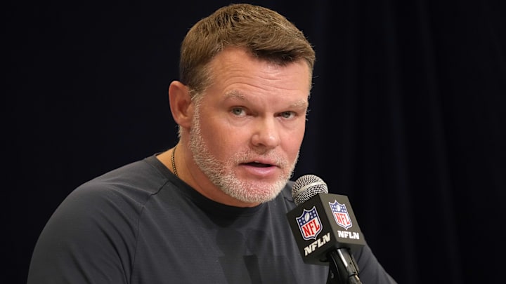 Feb 25, 2025; Indianapolis, IN, USA; Indianapolis Colts general manager Chris Ballard speaks during the NFL Scouting Combine at the Indiana Convention Center. Mandatory Credit: Kirby Lee-Imagn Images