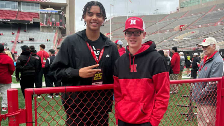 Nebraska football commit Trae Taylor with a Nebraska Cornhuskers fan