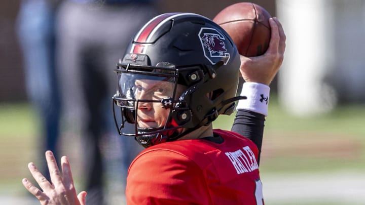 South Carolina football alum Spencer Rattler at Senior Bowl practice