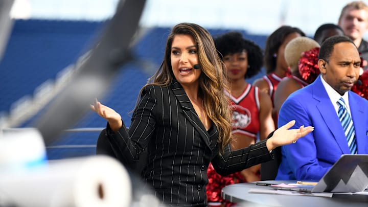 ESPN's 'First Take' with hosts Molly Qerim and Stephen A. Smith ahead of The Black College Football Hall of Fame Classic 2022. ESPN's 'First Take' with hosts Molly Qerim and Stephen A. Smith ahead of The Black College Football Hall of Fame Classic 2022.