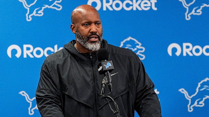 Detroit Lions executive vice president and general manager Brad Holmes speaks during media availability at Meijer Performance Center in Allen Park on Thursday, Jan. 8, 2026.