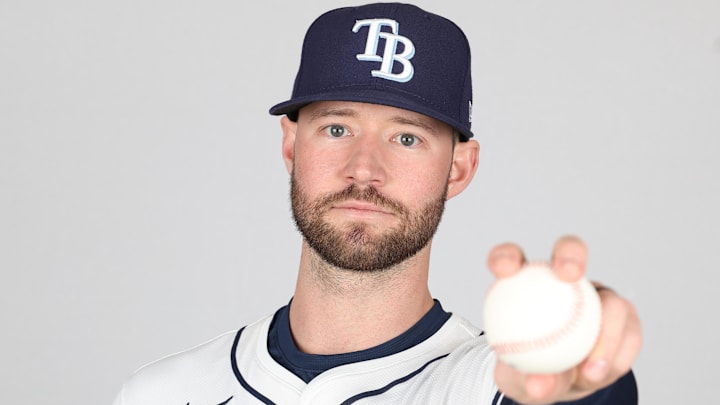 Tampa Bay Rays infielder Evan Edwards (95) poses for a photo during media day at the Charlotte Sports Complex on Feb. 18, 2024. Tampa Bay Rays infielder Evan Edwards (95) poses for a photo during media day at the Charlotte Sports Complex on Feb. 18, 2024.